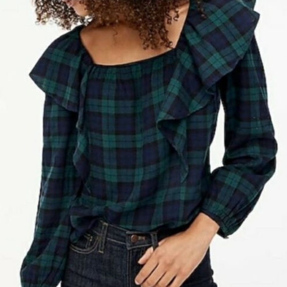 J. Crew Tops - J.Crew Flannel Squareneck Ruffle Top